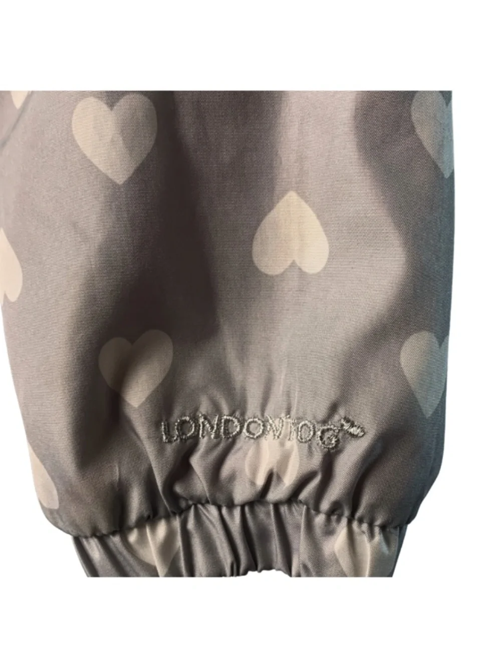 London Fog Gray Heart Pattern LOVE Embroidered Girls Raincoat 5-6 M Fall Travel